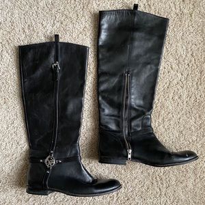Coach Size 9 Knee Rise Black Pleather Logo Boots